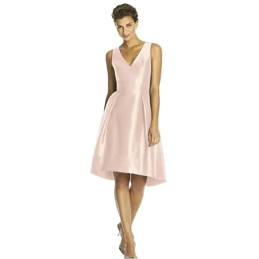 Alfred Sung Dupioni Dress Pearl Pink Champagne Sz 10 1960’s Cocktail #D734